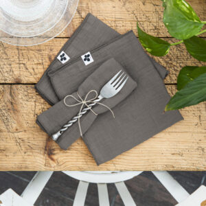 Lot de 3 serviettes 40 x 40 cm en gaze de coton unie GAÏA - L'effet papillon - granit