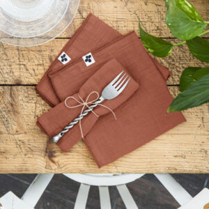Lot de 3 serviettes 40 x 40 cm en gaze de coton unie GAÏA - L'effet papillon - terracotta