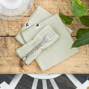 Lot de 3 serviettes 40 x 40 cm en gaze de coton unie GAÏA - L'effet papillon - vert d’eau