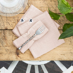Lot de 3 serviettes 40 x 40 cm en gaze de coton unie GAÏA - L'effet papillon - guimauve