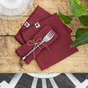 Lot de 3 serviettes 40 x 40 cm en gaze de coton unie GAÏA - L'effet papillon - lie de vin