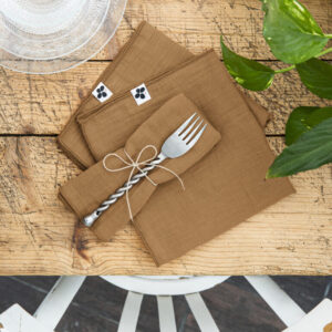 Lot de 3 serviettes 40 x 40 cm en gaze de coton unie GAÏA - L'effet papillon - camel
