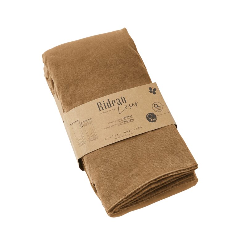 Rideau ajustable velours de coton CESAR 140 x 270 cm + 8 anneaux pince - L'effet papillon - camel