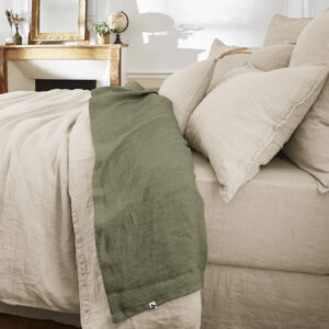 Drap plat 270 x 300 cm en lin lavé SOLINE - L'effet papillon - thym