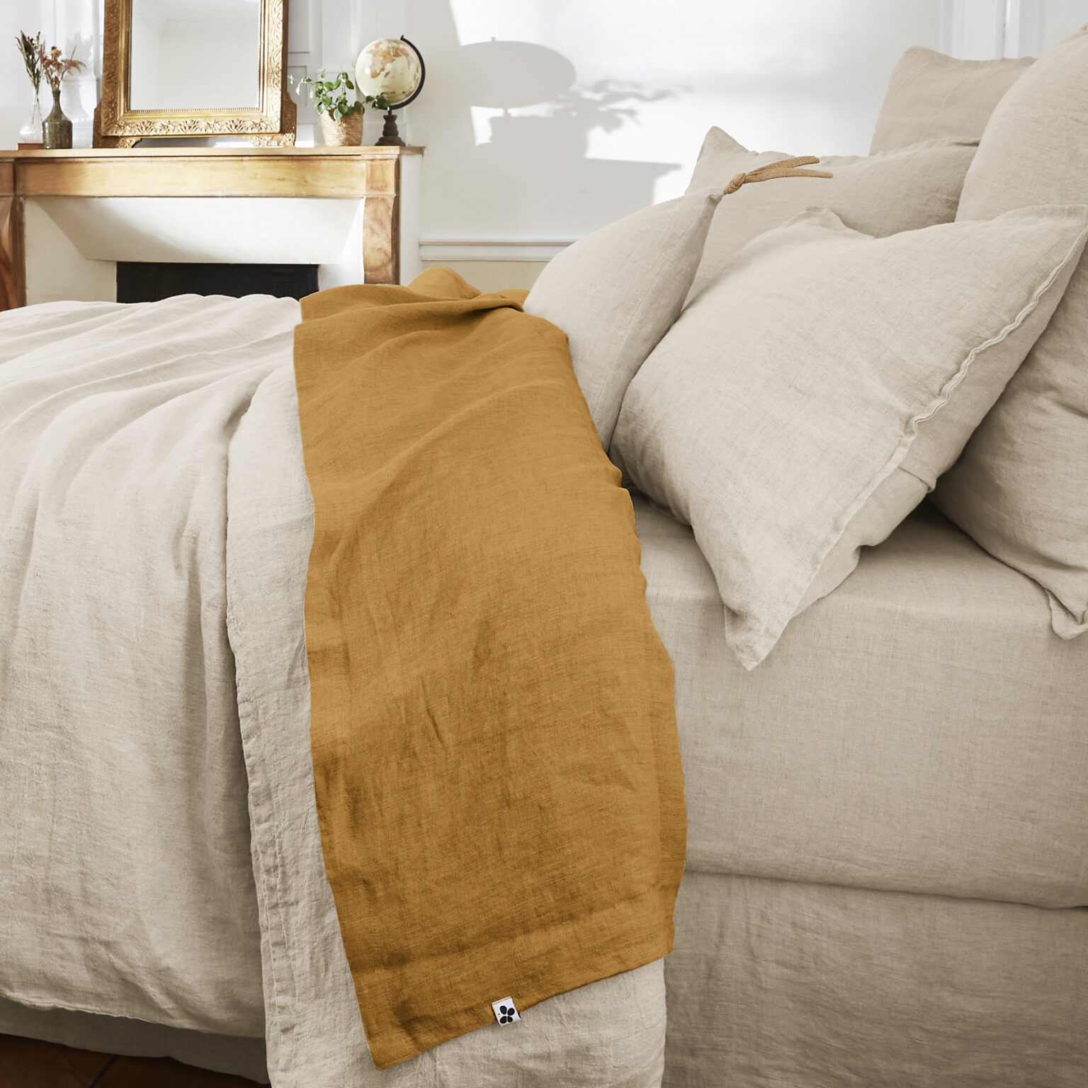 Drap plat 240 x 300 cm en lin lavé SOLINE - L'effet papillon - caramel