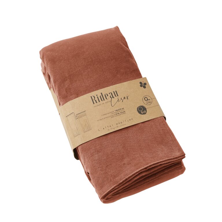 Rideau ajustable velours de coton CESAR 140 x 270 cm + 8 anneaux pince - L'effet papillon - terracotta