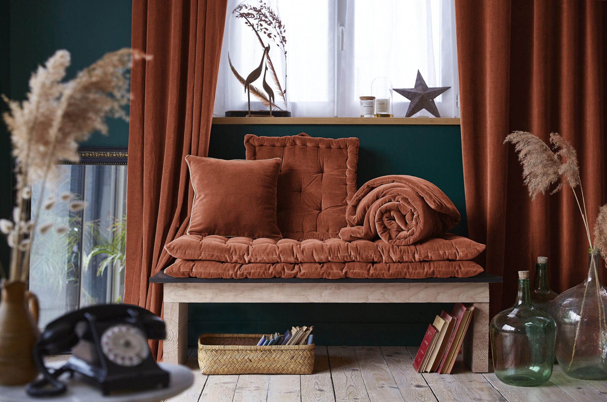 Rideau ajustable velours de coton CESAR 140 x 270 cm + 8 anneaux pince - L'effet papillon - terracotta – Image 4