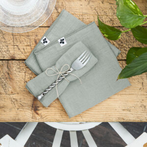 Lot de 3 serviettes 40 x 40 cm en gaze de coton unie GAÏA - L'effet papillon - eucalyptus