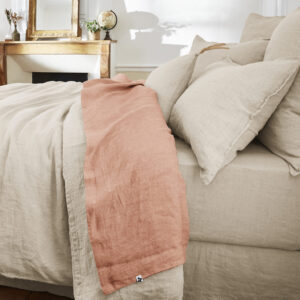 Drap plat 270 x 300 cm en lin lavé SOLINE - L'effet papillon - vieux rose