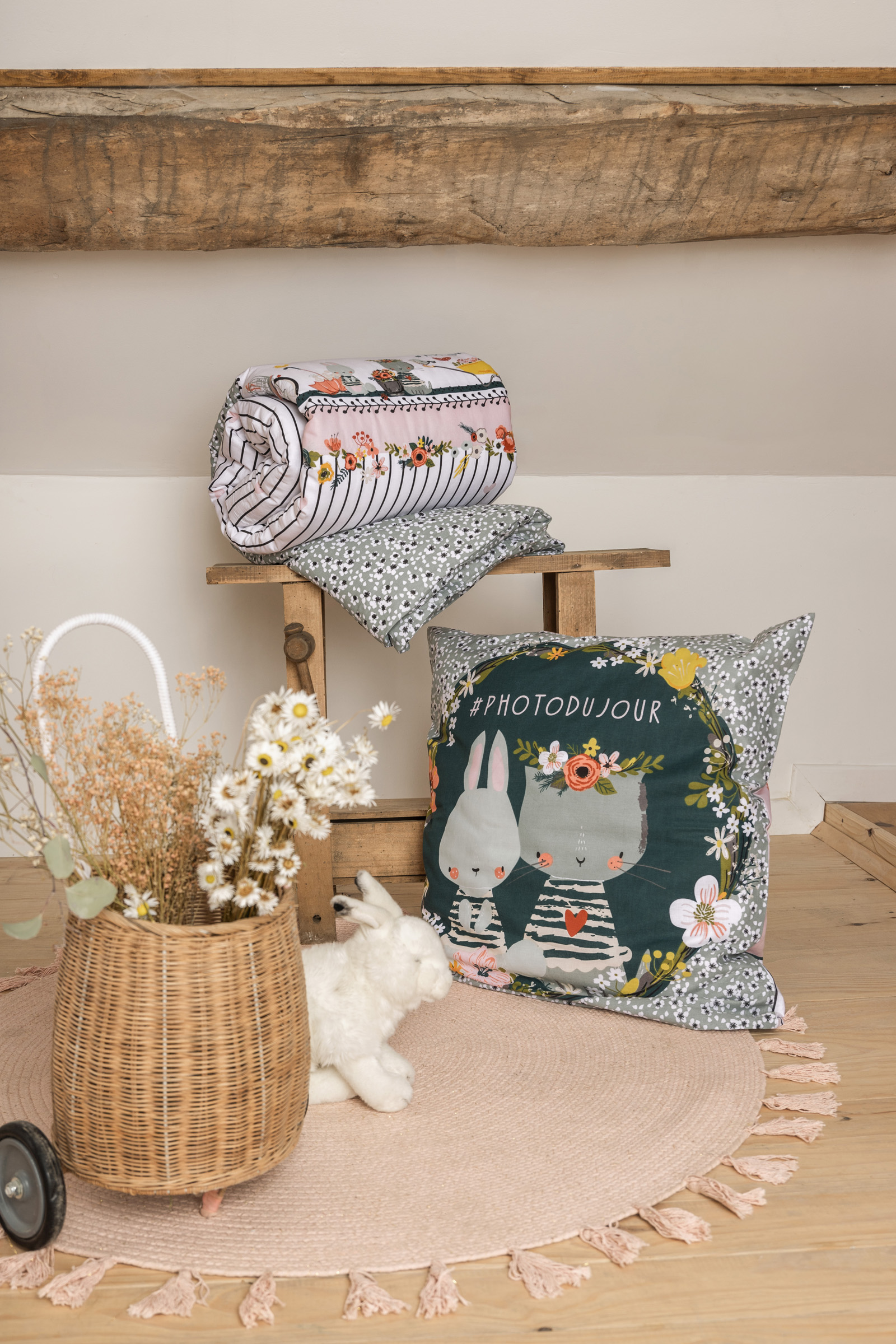 Linge de lit imprimé JARDINAGE (housse de couette 140x200 cm + 1 taie d'oreiller 63x63 cm) en coton - L'effet papillon – Image 4