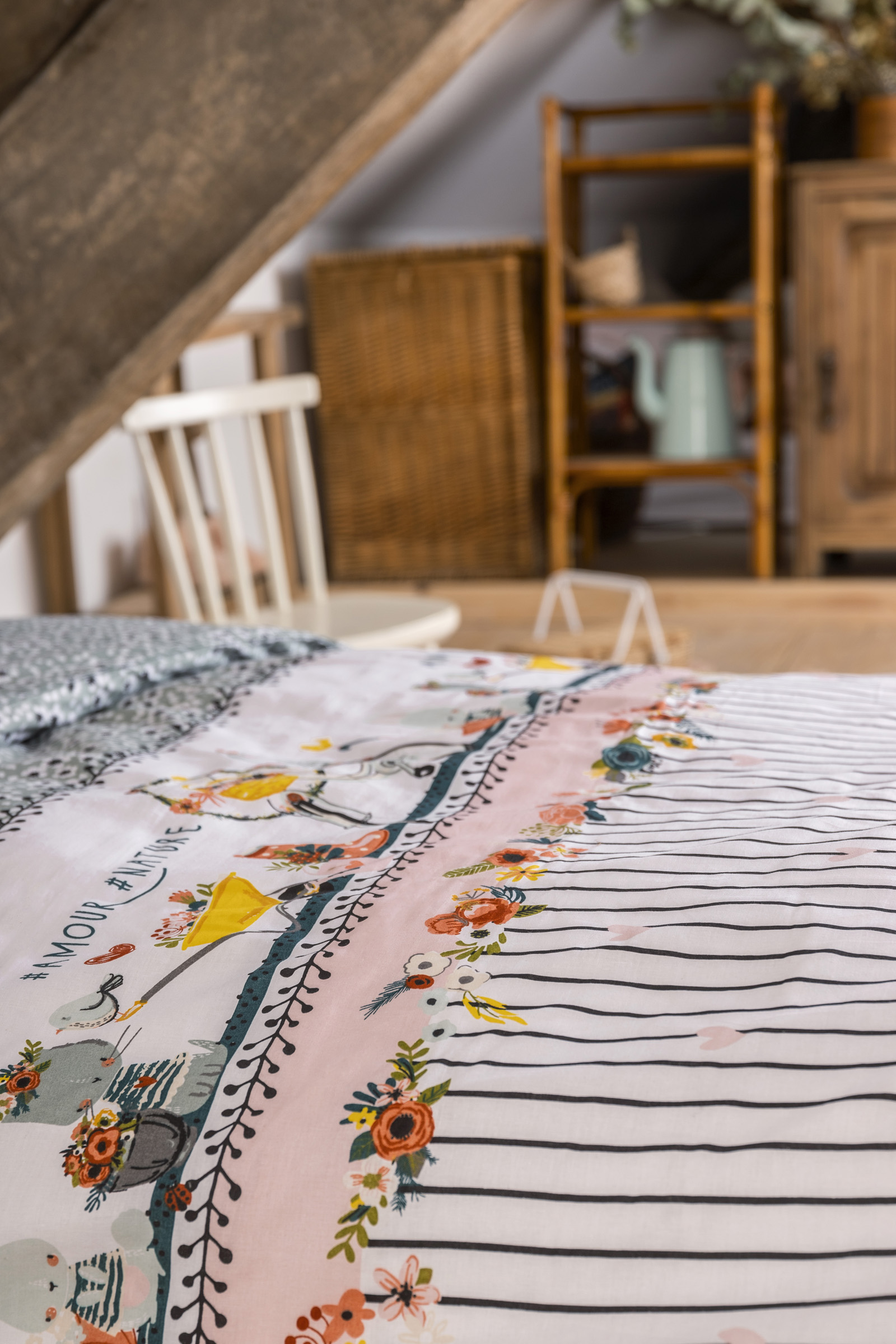 Linge de lit imprimé JARDINAGE (housse de couette 140x200 cm + 1 taie d'oreiller 63x63 cm) en coton - L'effet papillon – Image 3