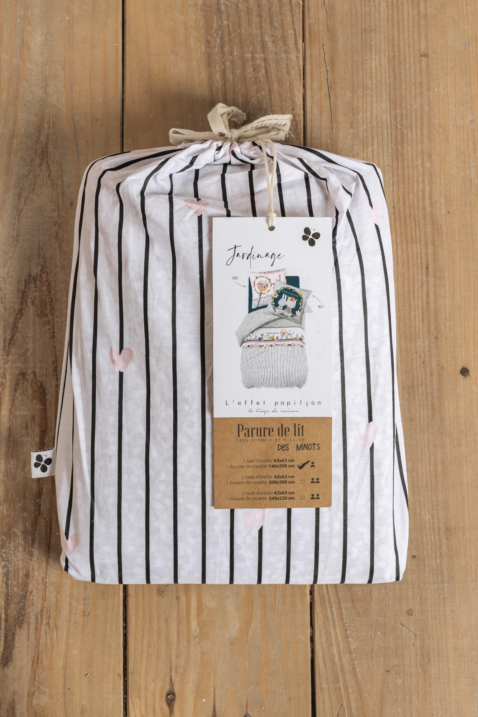 Linge de lit imprimé JARDINAGE (housse de couette 140x200 cm + 1 taie d'oreiller 63x63 cm) en coton - L'effet papillon – Image 5