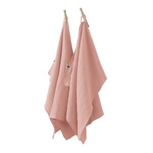 Lot de 2 essuie-mains 50x70 cm en gaze de coton unie GAÏA  - L'effet papillon - rose pêche