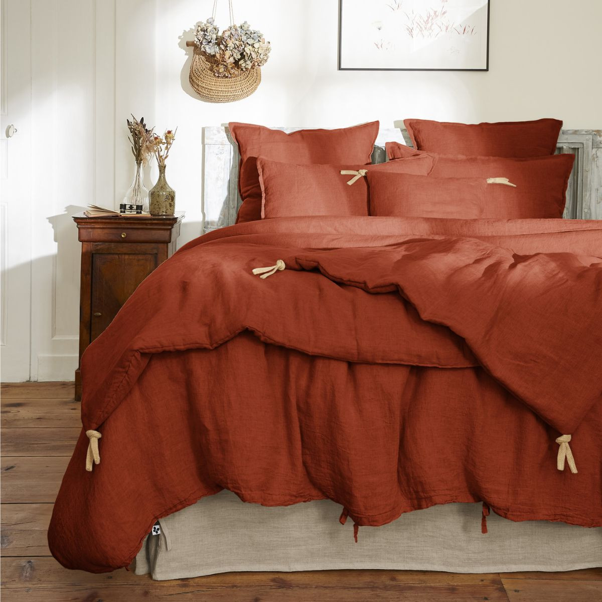 Housse de couette 200 x 200 cm en lin lavé SOLINE - L'effet papillon - paprika – Image 4