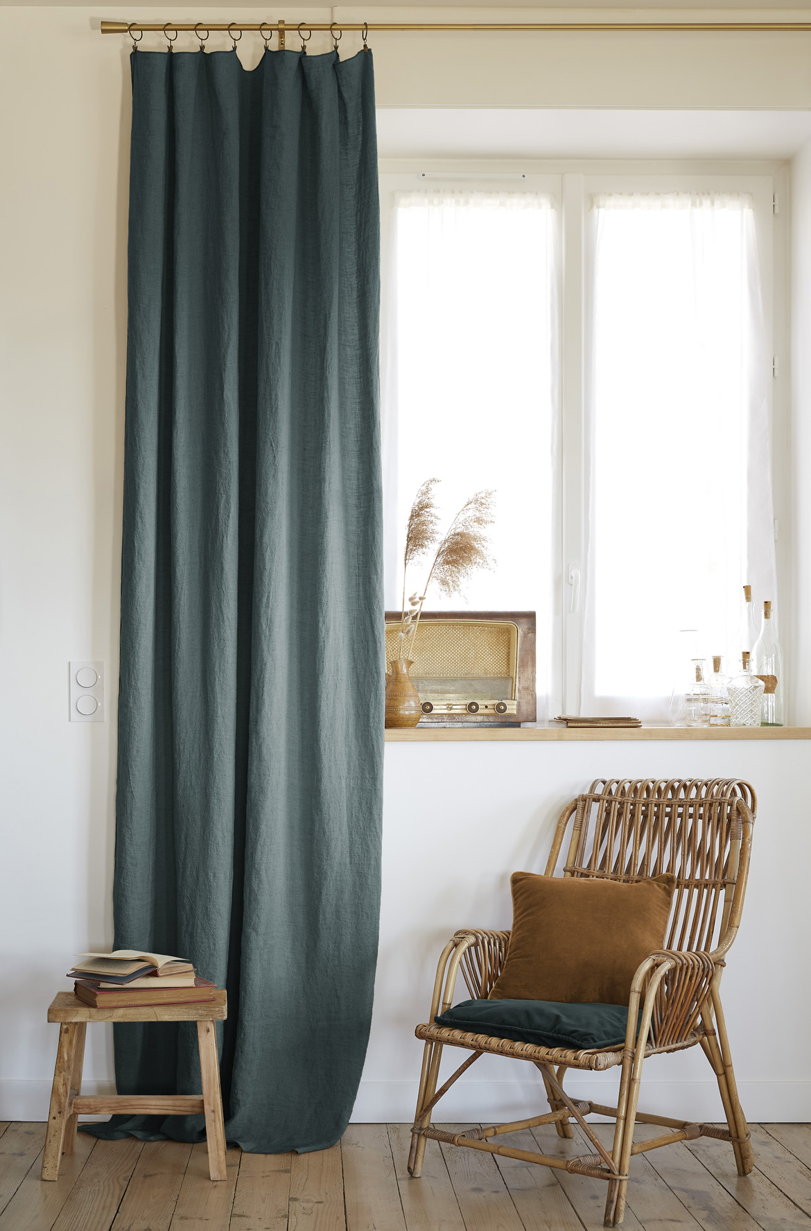 Rideau ajustable lin lavé SOLINE 140 x 270 cm SOLINE avec 8 anneaux pince - L'effet papillon - ardoise – Image 3
