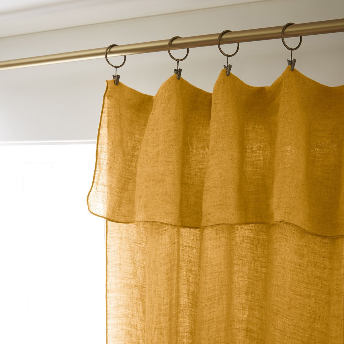 Rideau ajustable lin lavé SOLINE 140 x 270 cm SOLINE avec 8 anneaux pince - L'effet papillon - miel – Image 5