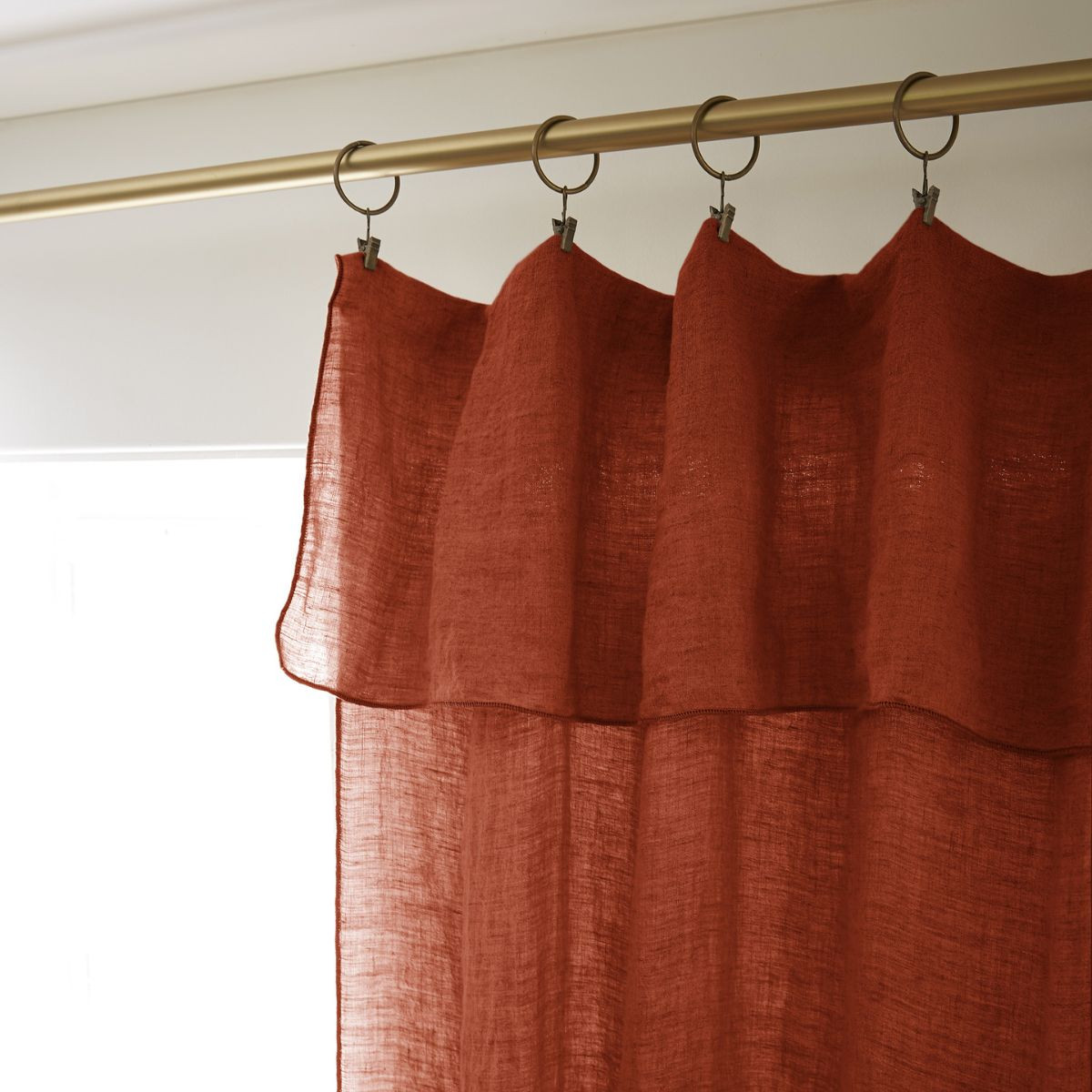 Rideau ajustable lin lavé SOLINE 140 x 270 cm SOLINE avec 8 anneaux pince - L'effet papillon - paprika – Image 5
