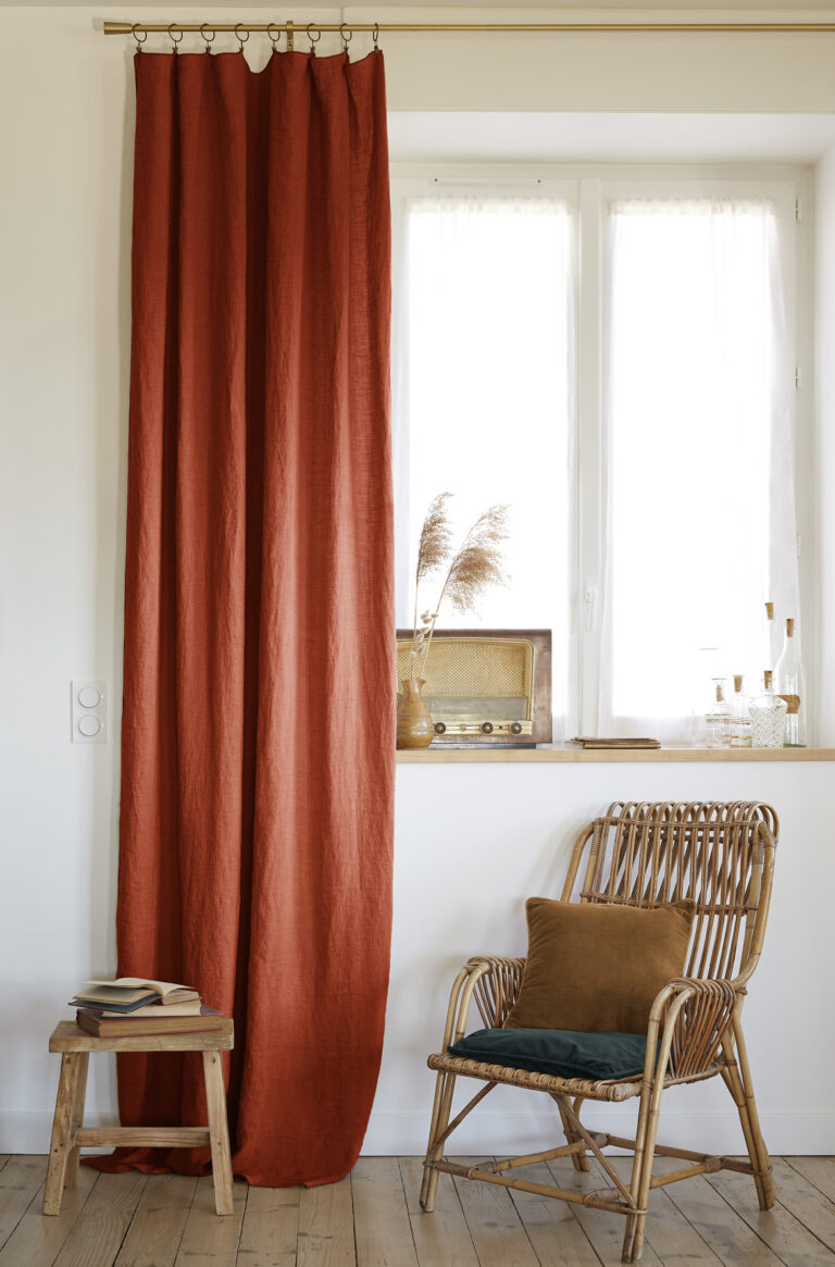 Rideau ajustable lin lavé SOLINE 140 x 270 cm SOLINE avec 8 anneaux pince - L'effet papillon - paprika – Image 3