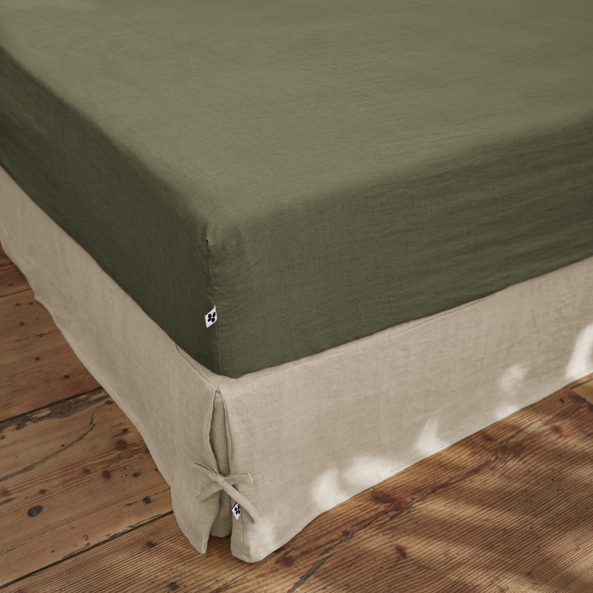 Drap housse 140 x 190 cm en lin lavé SOLINE - L'effet papillon - thym