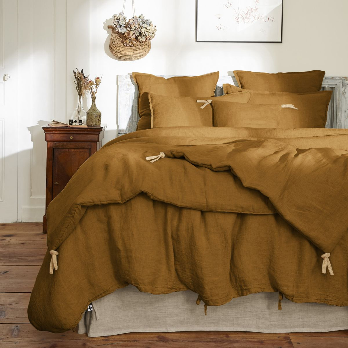 Housse de couette 260 x 240 cm en lin lavé SOLINE - L'effet papillon - caramel – Image 4