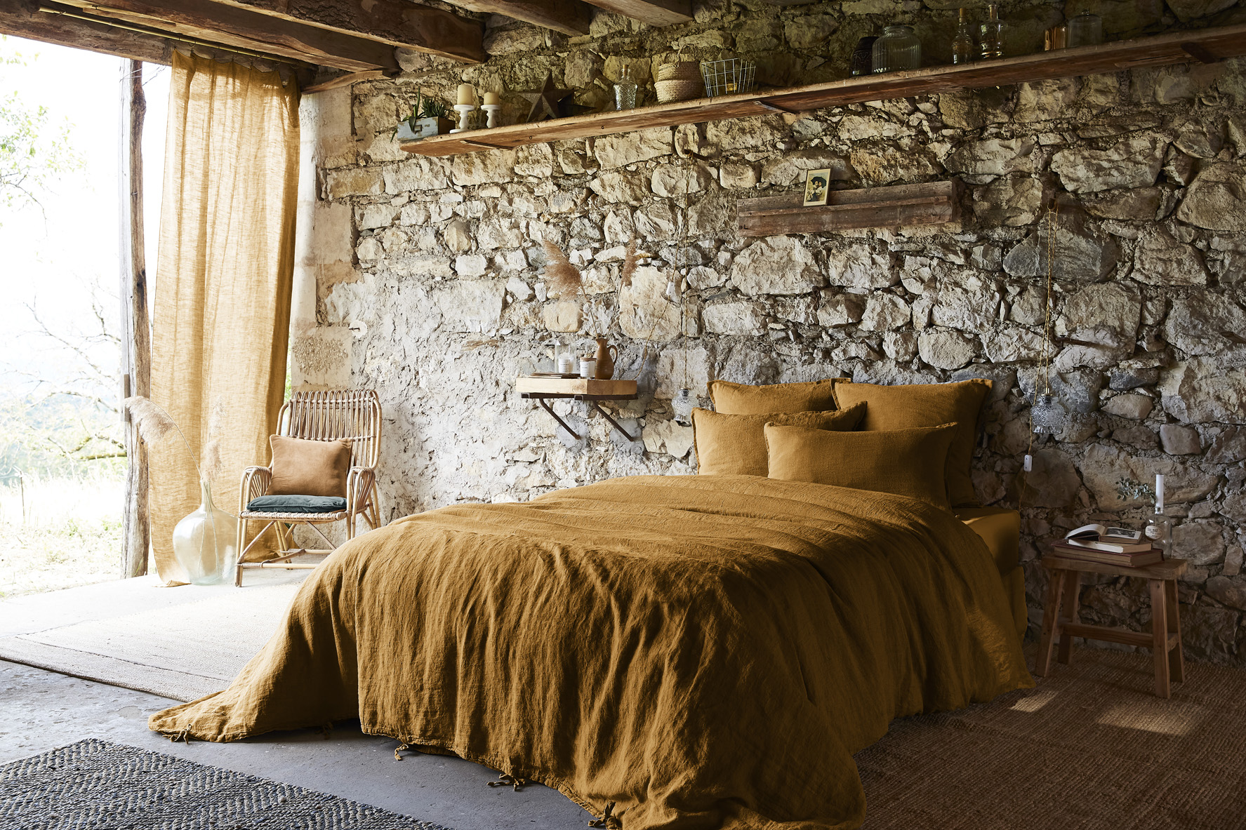 Housse de couette 260 x 240 cm en lin lavé SOLINE - L'effet papillon - caramel