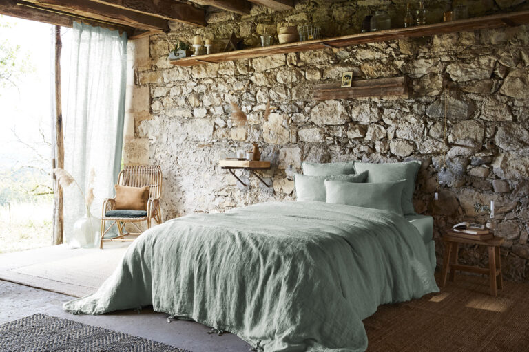 Housse de couette 260 x 240 cm en lin lavé SOLINE - L'effet papillon - eucalyptus