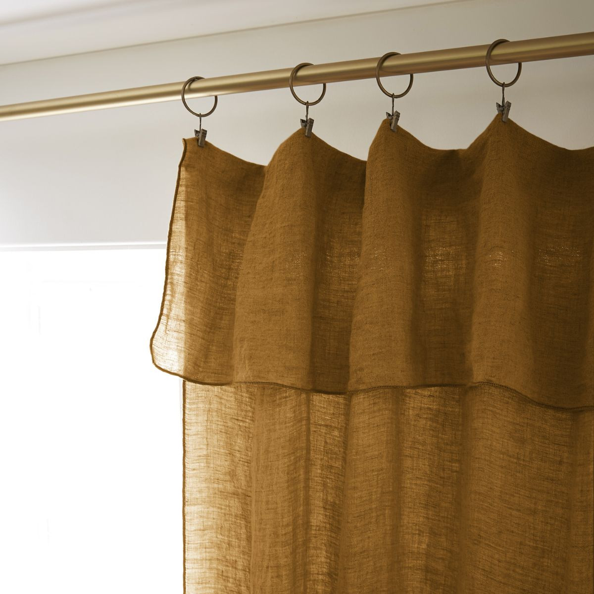 Rideau ajustable lin lavé SOLINE 140 x 270 cm SOLINE avec 8 anneaux pince - L'effet papillon - caramel – Image 5