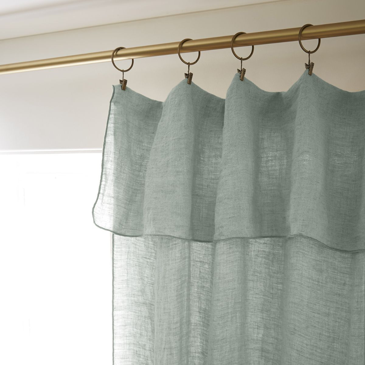 Rideau ajustable lin lavé SOLINE 140 x 270 cm SOLINE avec 8 anneaux pince - L'effet papillon - eucalyptus – Image 5