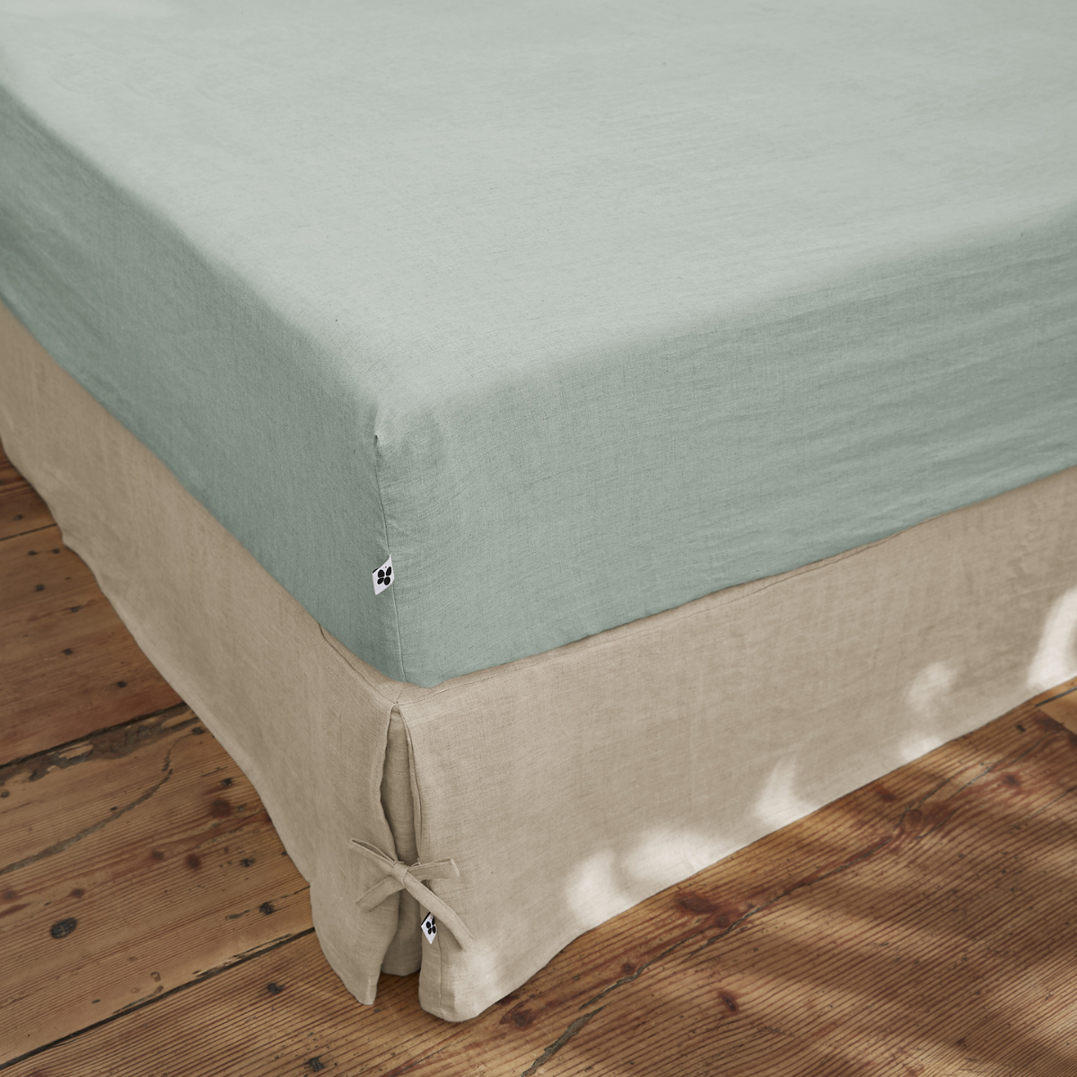 Drap housse 140 x 190 cm en lin lavé SOLINE - L'effet papillon - eucalyptus