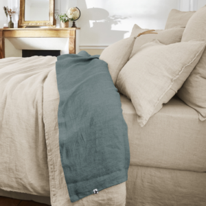 Drap plat 240 x 300 cm en lin lavé SOLINE - L'effet papillon - ardoise