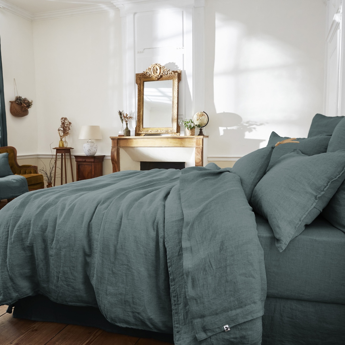Drap plat 240 x 300 cm en lin lavé SOLINE - L'effet papillon - ardoise