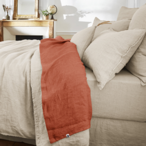 Drap plat 270 x 300 cm en lin lavé SOLINE - L'effet papillon - paprika