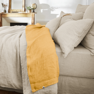 Drap plat 270 x 300 cm en lin lavé SOLINE - L'effet papillon - miel