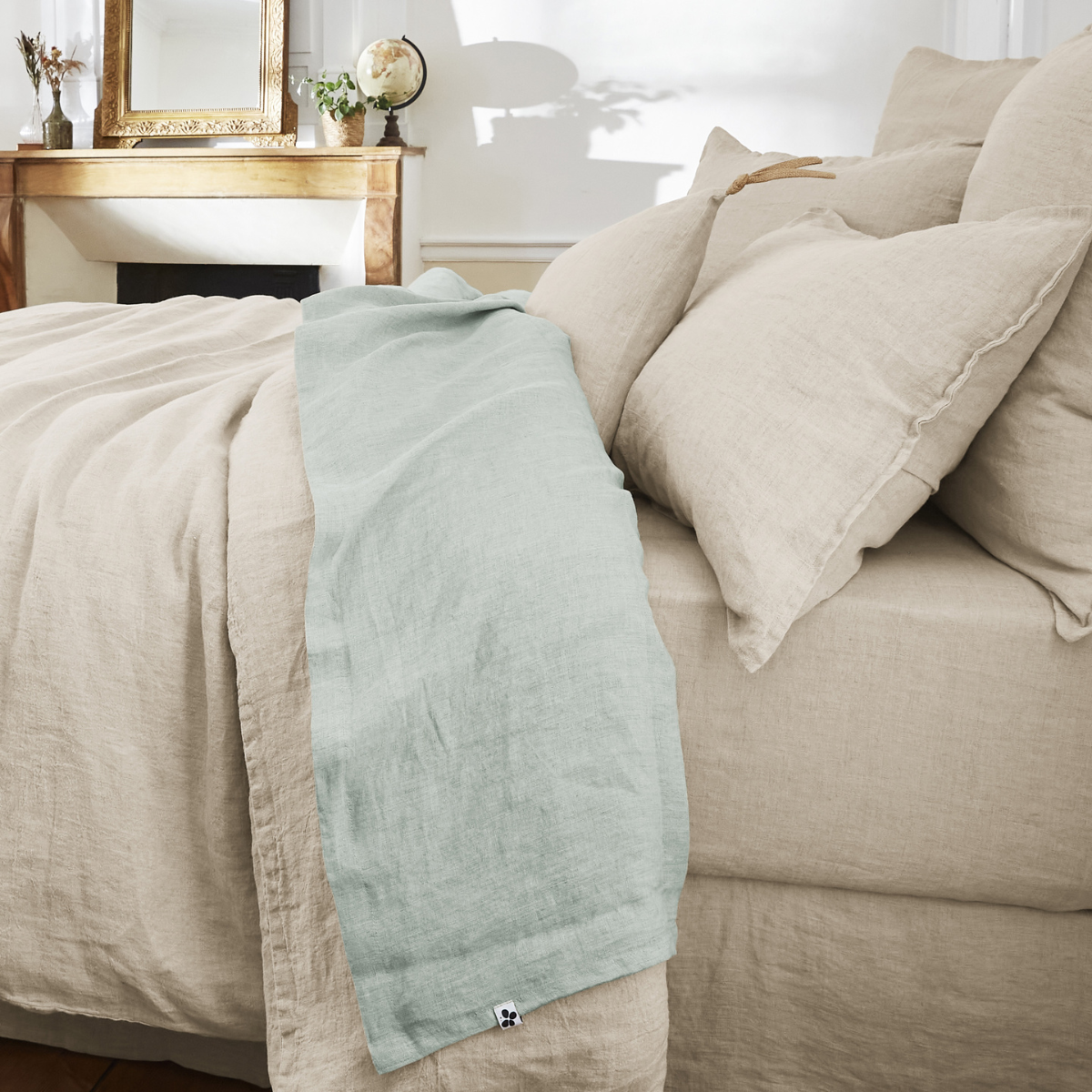 Drap plat 270 x 300 cm en lin lavé SOLINE - L'effet papillon - eucalyptus