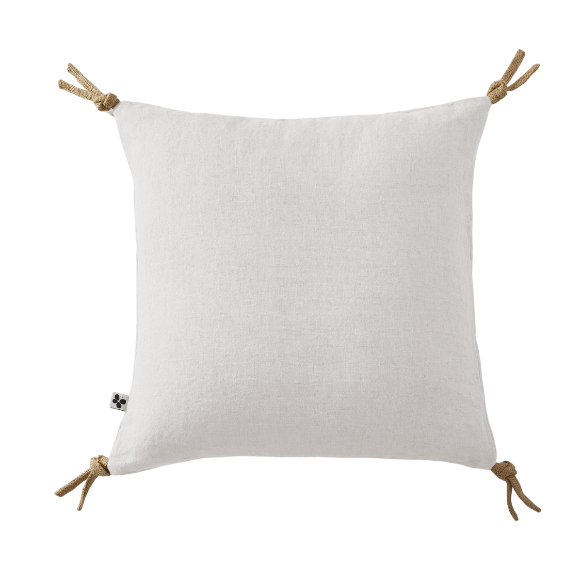 Coussin déhoussable lin lavé 45 x 45 cm SOLINE avec pompons nouettes en jute - L'effet papillon - craie