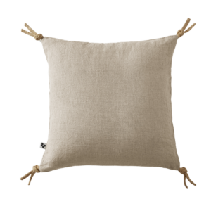 Coussin déhoussable lin lavé 45 x 45 cm SOLINE avec pompons nouettes en jute - L'effet papillon - sable