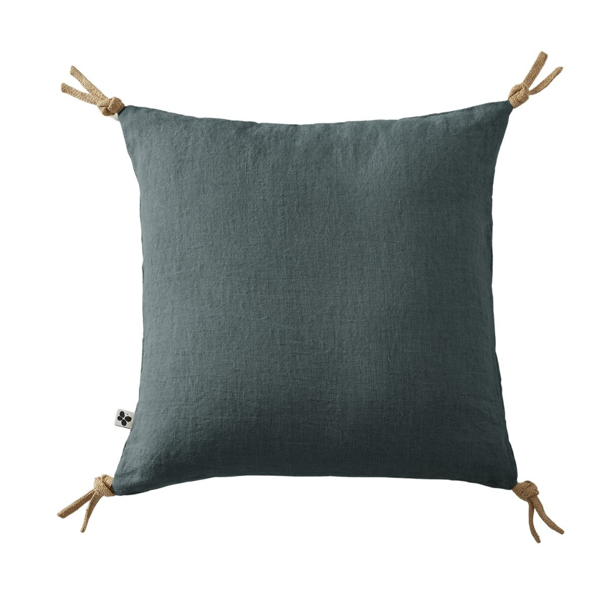 Coussin déhoussable lin lavé 45 x 45 cm SOLINE avec pompons nouettes en jute - L'effet papillon - ardoise