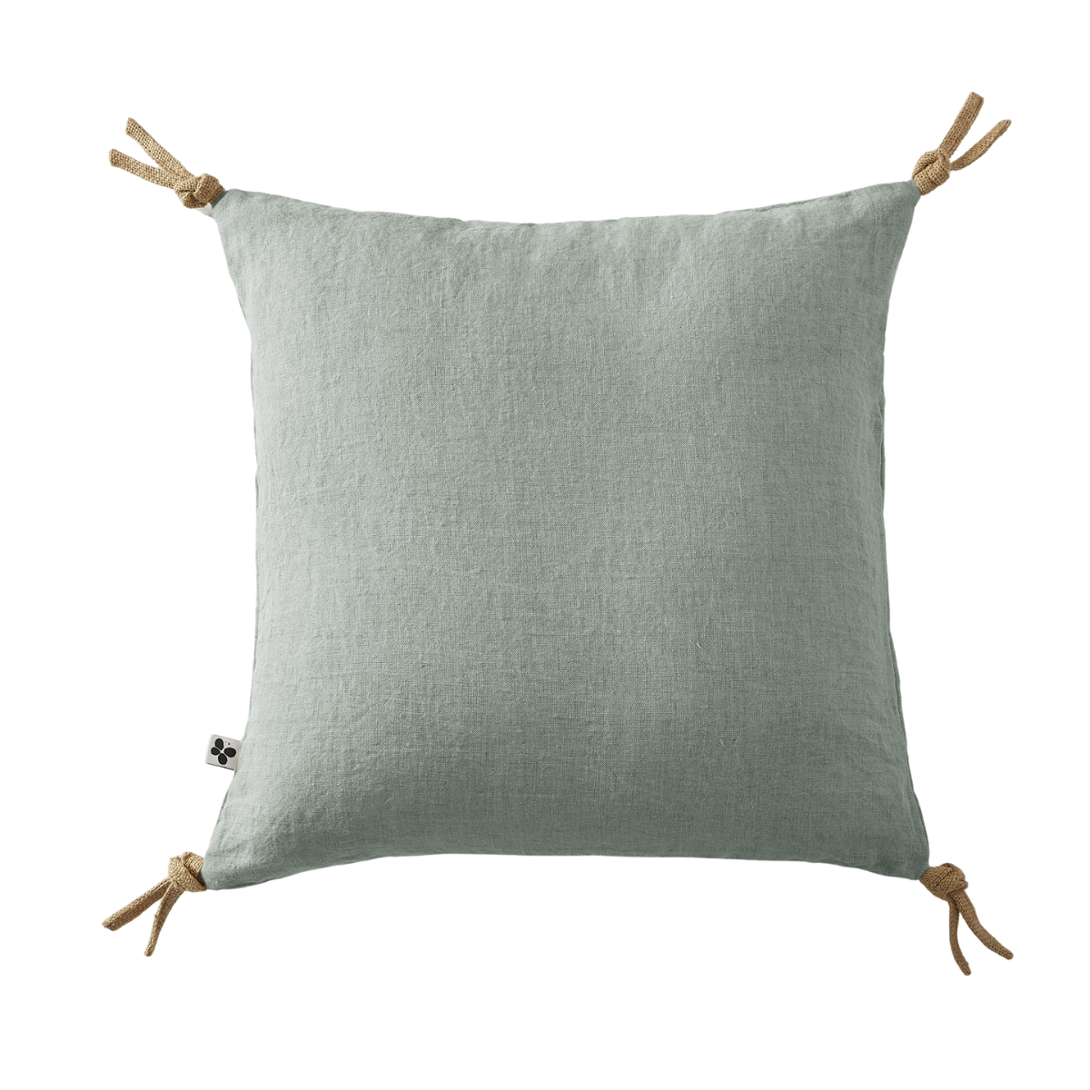 Coussin déhoussable lin lavé 45 x 45 cm SOLINE avec pompons nouettes en jute - L'effet papillon - eucalyptus
