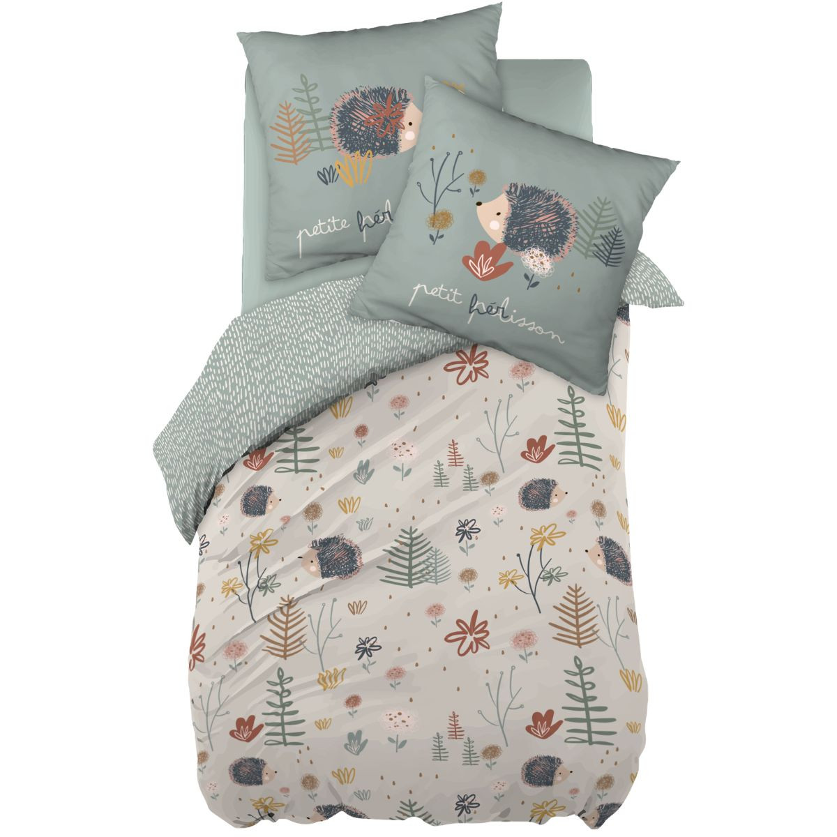 Linge de lit imprimé POLISSON (housse de couette 140x200 cm + 1 taie d'oreiller 63x63 cm) en coton - L'effet papillon