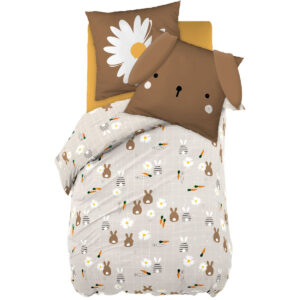 Linge de lit imprimé POMPON (housse de couette 240x220 cm + 2 taies d'oreiller 63x63 cm) en coton - L'effet papillon