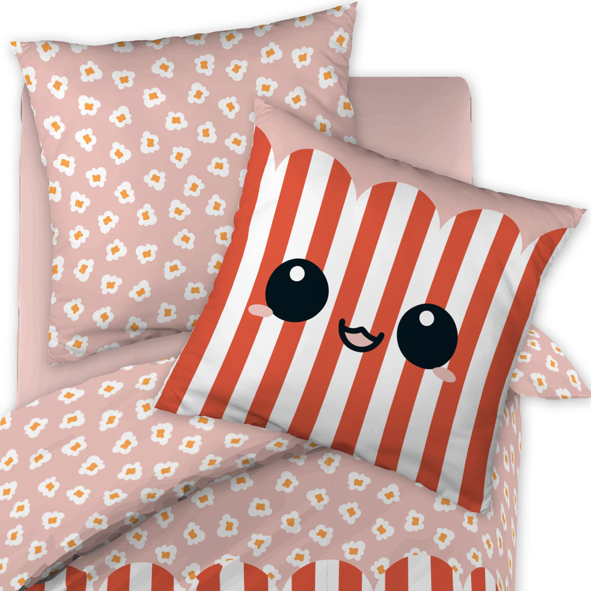 Linge de lit imprimé FRESH POPCORN (housse de couette 200x200 cm + 2 taies d'oreiller 63x63 cm) en coton - L'effet papillon – Image 2