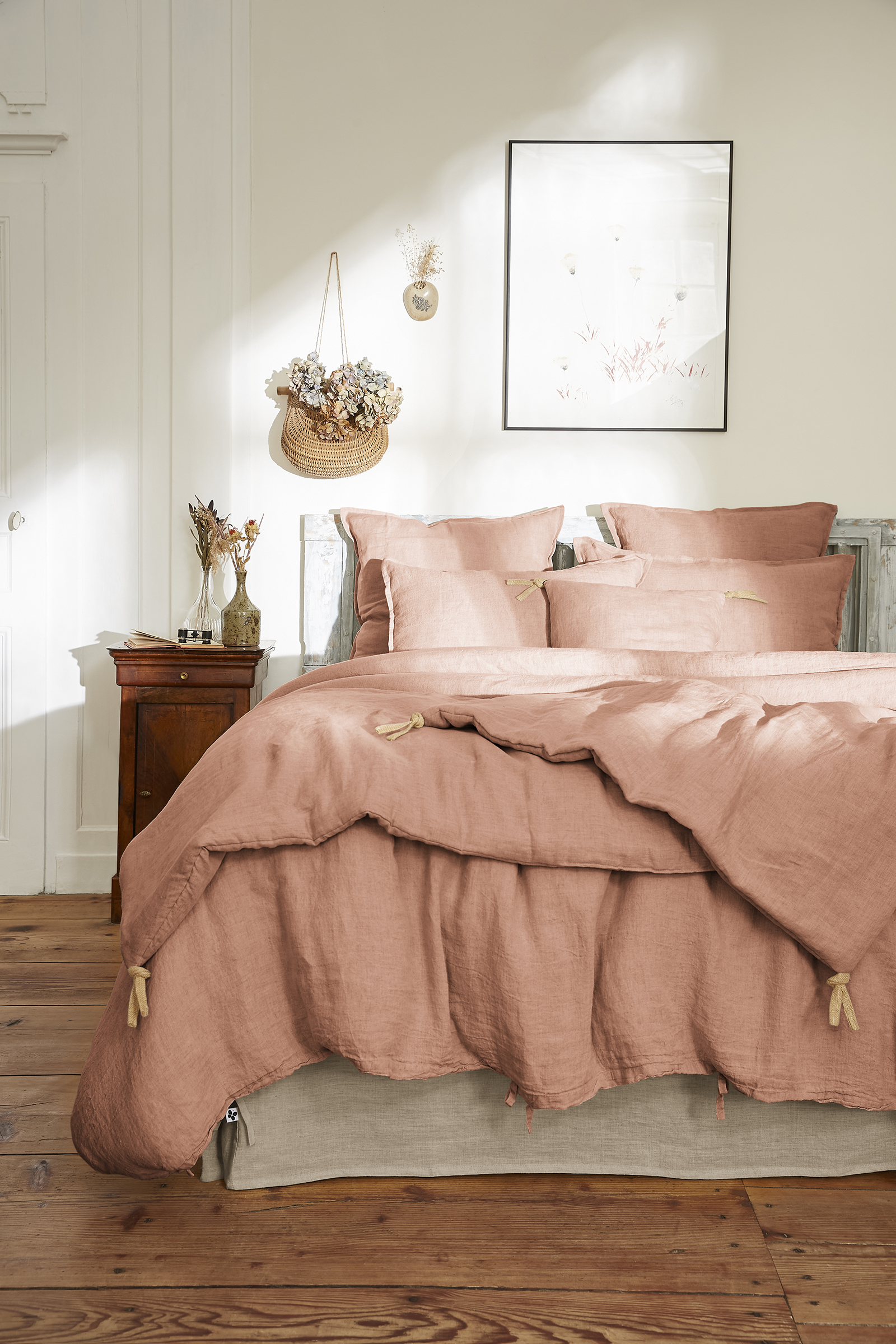 Housse de couette 240 x 220 cm en lin lavé SOLINE - L'effet papillon - vieux rose