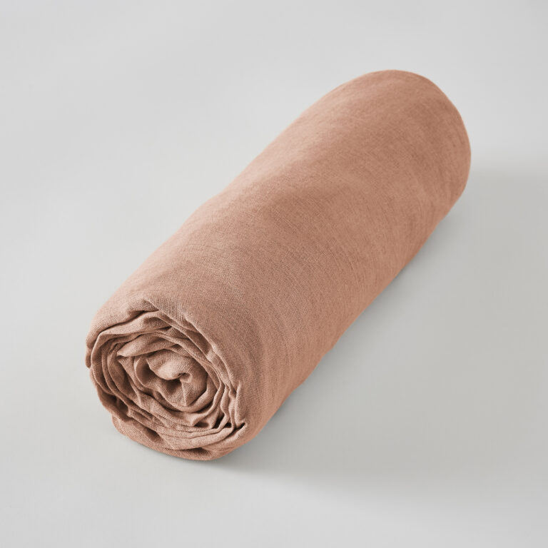 Drap housse 140 x 190 cm en lin lavé SOLINE - L'effet papillon - vieux rose