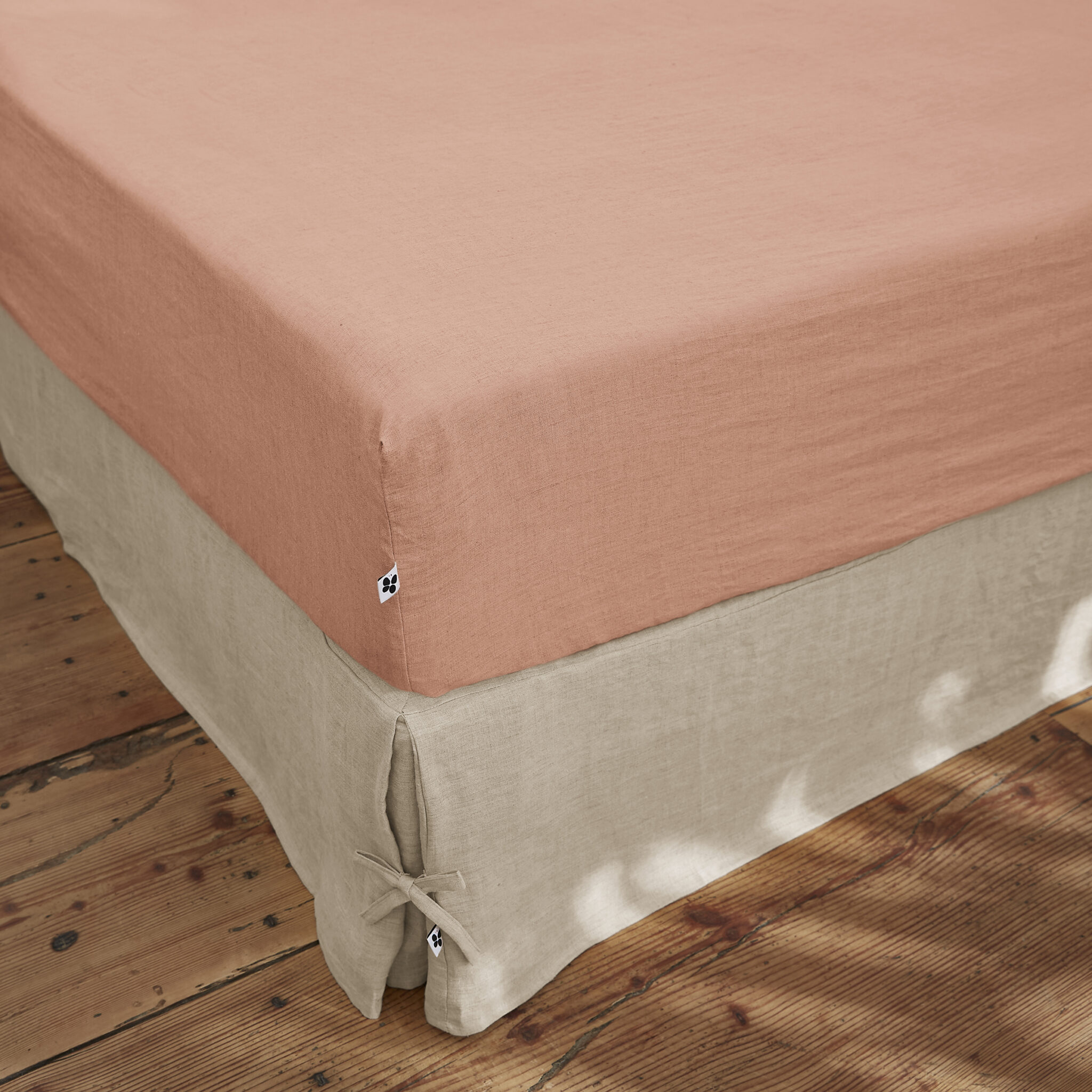 Drap housse 140 x 190 cm en lin lavé SOLINE - L'effet papillon - vieux rose