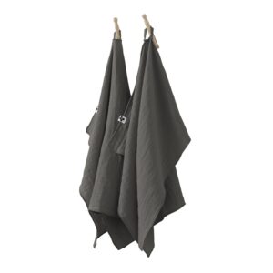 Lot de 2 essuie-mains 50x70 cm en gaze de coton unie GAÏA  - L'effet papillon - granit