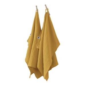 Lot de 2 essuie-mains 50x70 cm en gaze de coton unie GAÏA  - L'effet papillon - safran