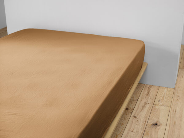 Drap housse 180x200 cm en gaze de coton unie GAÏA - L'effet papillon - camel