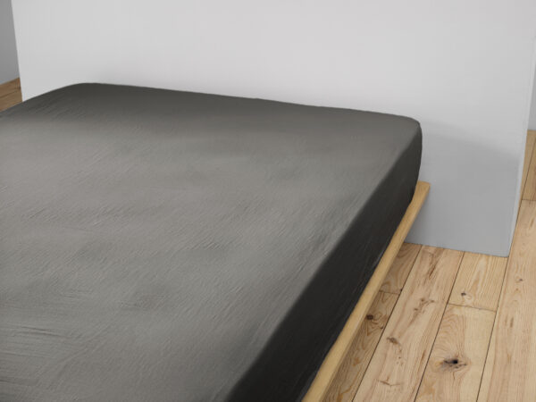 Drap housse 160x200 cm cm en gaze de coton unie GAÏA - L'effet papillon - granit