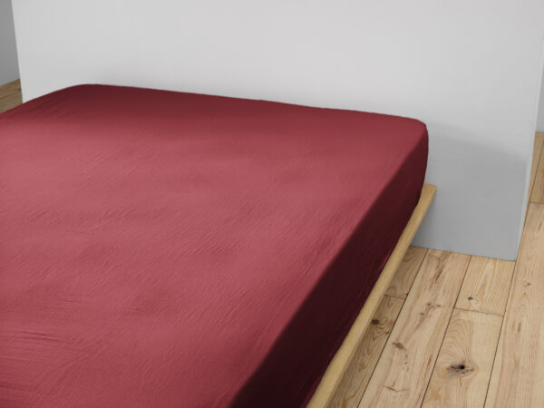 Drap housse 200x200 cm en gaze de coton unie GAÏA - L'effet papillon - lie de vin
