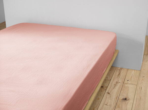 Drap housse 90x190 cm en gaze de coton unie GAÏA - L'effet papillon - rose pêche